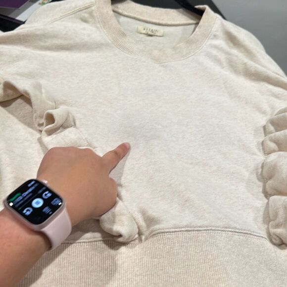 Miles Madewell Women's Ruffle Front Oatmeal Heather Crewneck Sweater Size Small - Picture 7 of 7